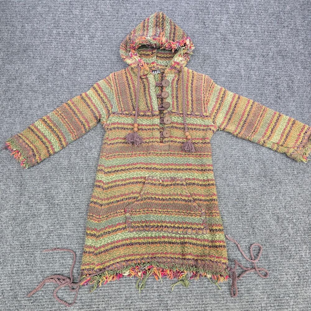 Vintage Jayli Hooded Sweater Tunic Womens Small Boho Hippie Fringe Cotton